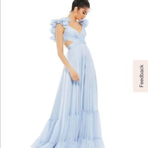 Mac Duggal Ruffle Shoulder Lace Up Dress